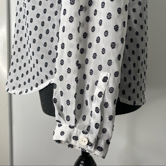 LOFT Black White Swiss Dot Chiffon Blouse - Picture 7 of 13